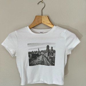 Garage White Crop Top with Graphic